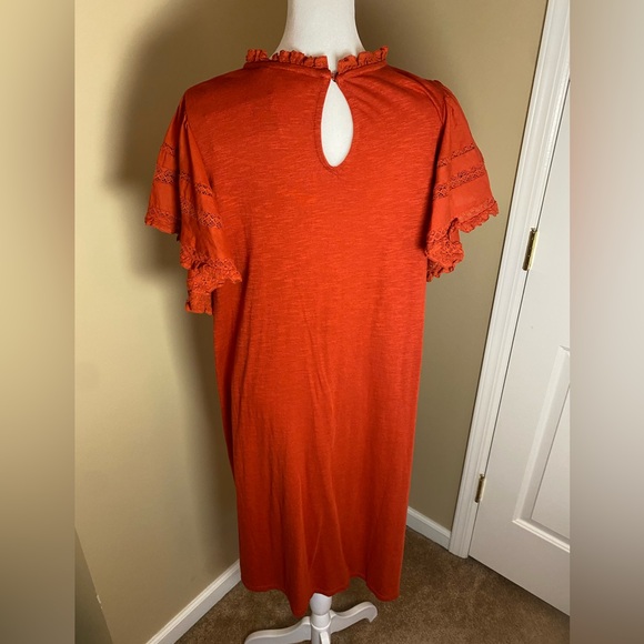NWT Boden Red/Rust Orange Short Sleeve Lace Yoke Dress Size 16/18L *No Belt* - Picture 11 of 12